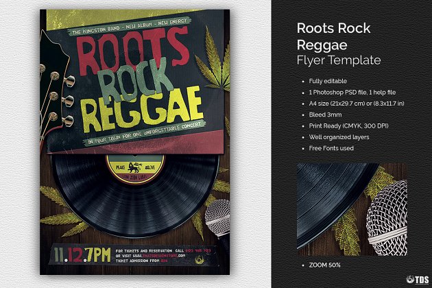 雷鬼音乐派对传单PSD模板  Roots Rock Reggae Flyer PSD