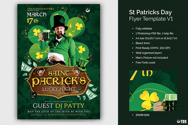 圣帕特里克斯节日海报 Saint Patricks Day Flyer PSD V1