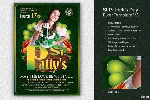 圣帕特里克节传单PSD V3 Saint Patricks Day Flyer PSD V3