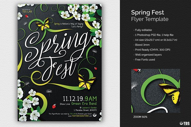 春节传单PSD模板 Spring Fest Flyer PSD