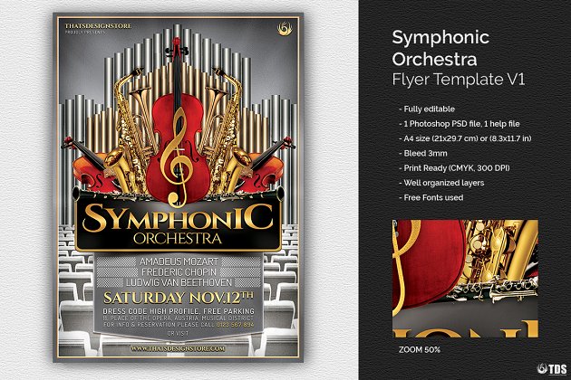 小提琴音乐海报模板 Symphonic Orchestra Flyer PSD V1