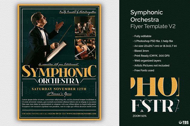 管弦乐海报模板 Symphonic Orchestra Flyer PSD V2