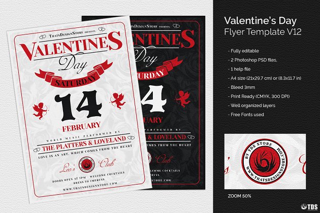 浪漫的情人节传单PSD模板v12 Valentines Day Flyer PSD V12