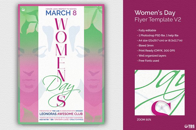 38妇女节海报模板 Womens Day Flyer PSD V2