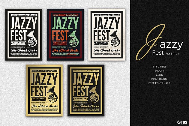 爵士乐音乐派对传单PSD模板 Jazzy Fest Flyer PSD V3