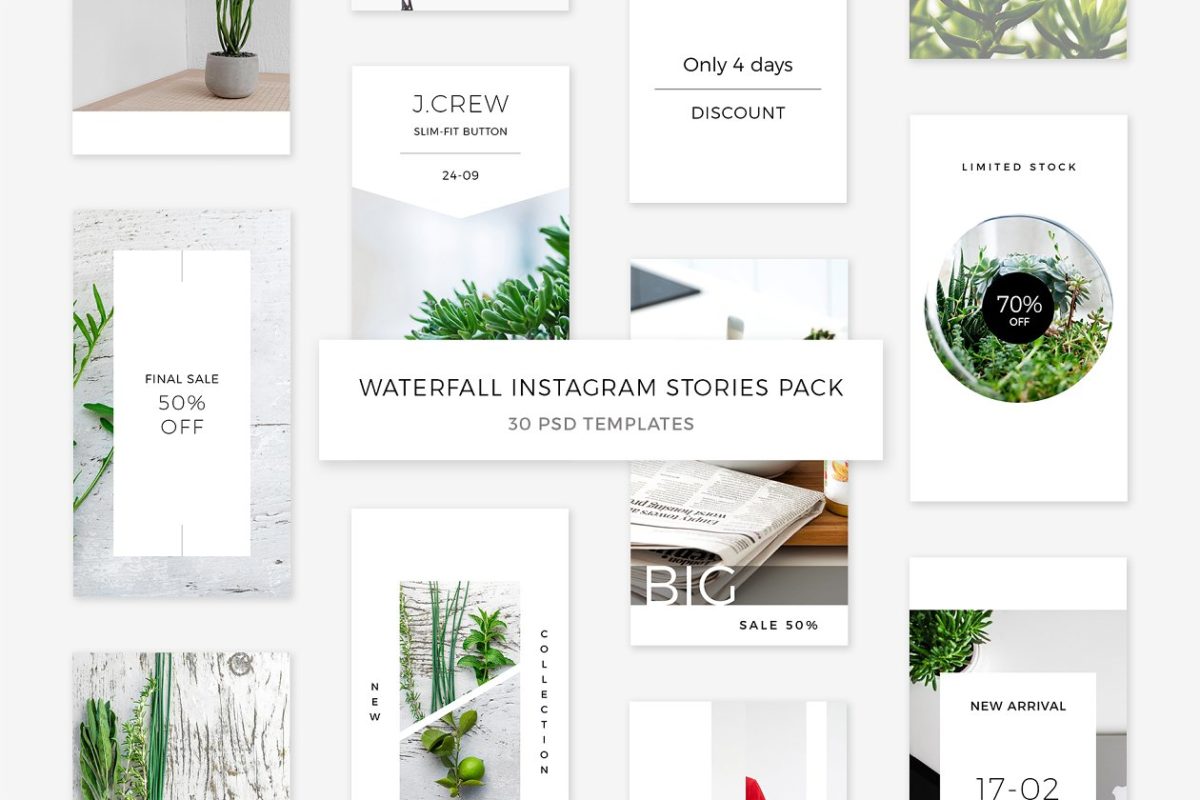 绿植平面设计 Waterfall Instagram Stories Pack