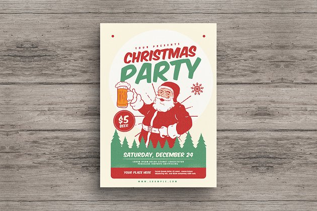 复古圣诞派对宣传单模板 Retro Christmas Party Flyer