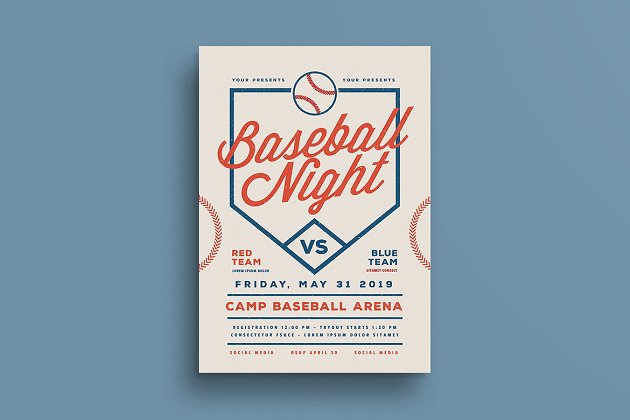 棒球比赛宣传海报模板 Baseball Night Flyer