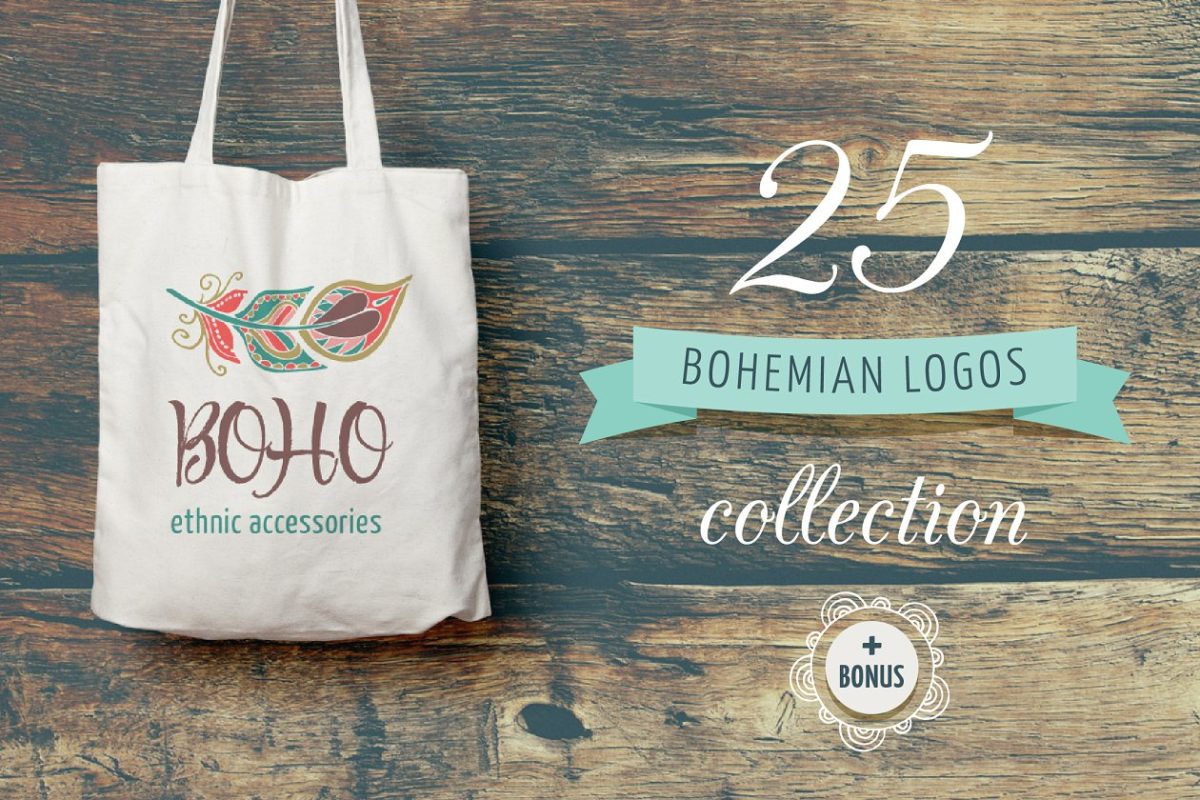 波西米亚logo图形素材 Bohemian Logos bundle + BONUS