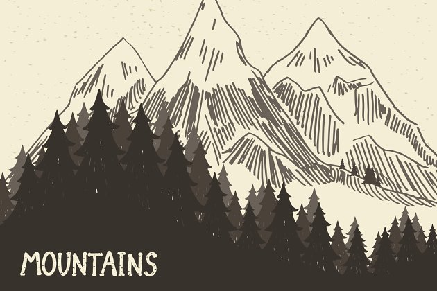 大山素描插画 Mountain nature5