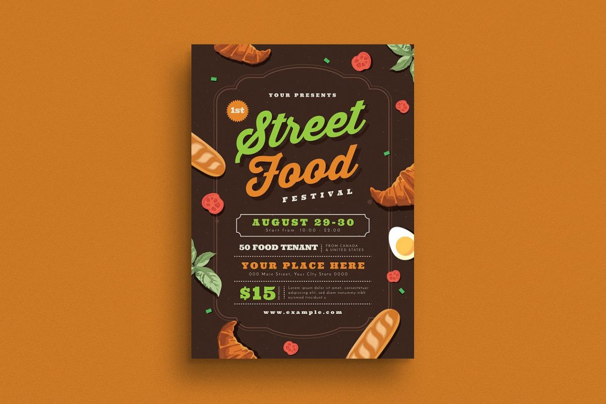 美食节海报设计模板 Street Food Festival Flyer