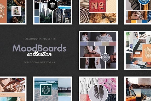 多种组合的社交广告模板 Mood Boards Social Media Collection