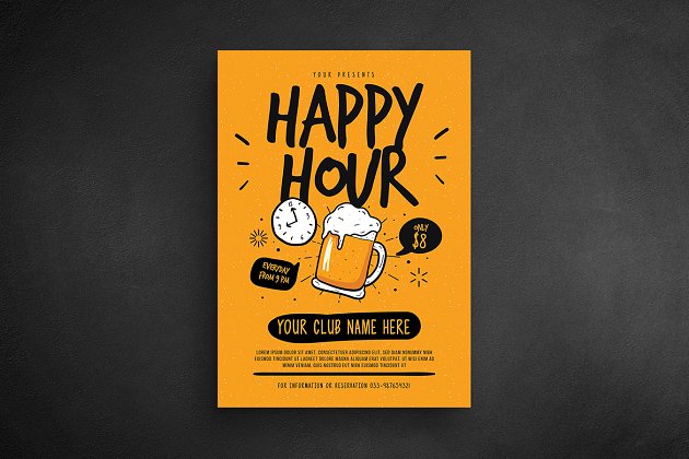 欢乐时光啤酒宣传单模板 Happy Hour Beer Flyer