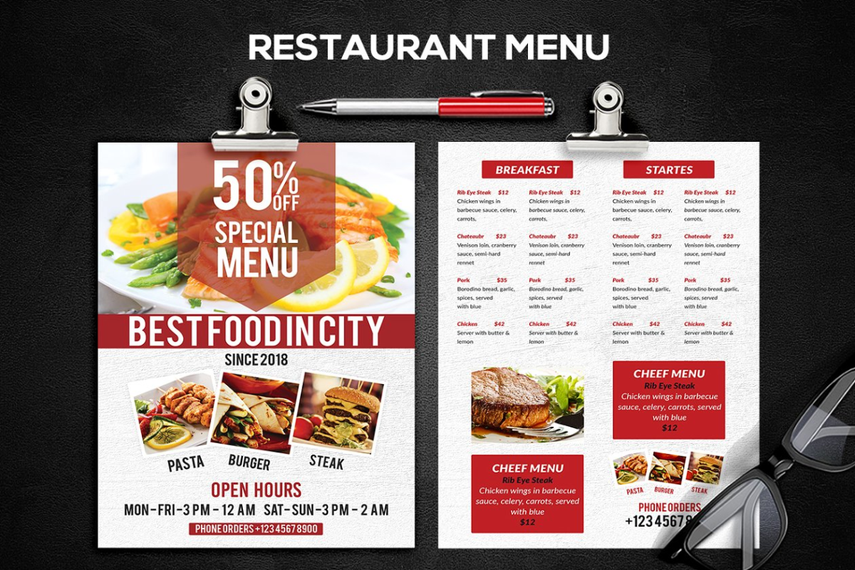 餐厅菜单海报设计模板 Restaurant Menu