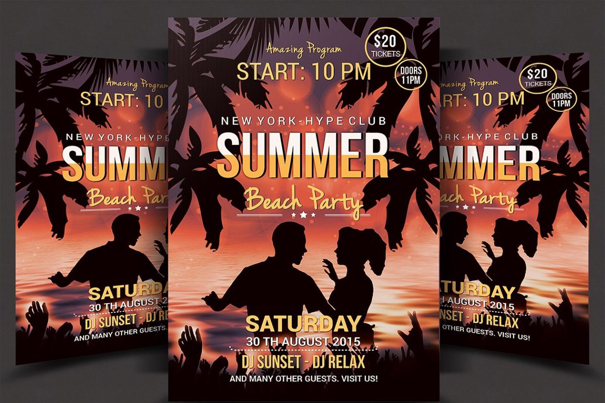 夏天海边活动宣传海报模板 Summer Beach Party Flyer
