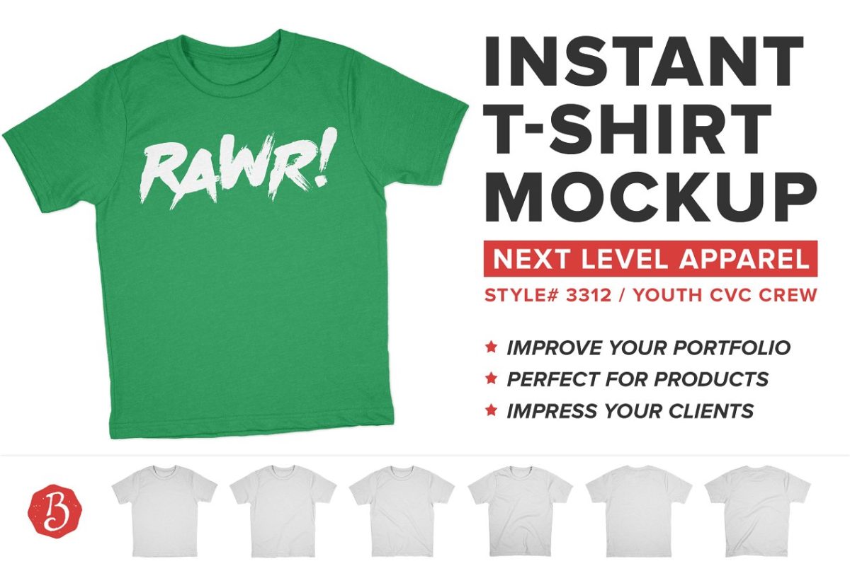 小孩T恤纹样设计展示样机 Next Level 3312 Youth Shirt Mockups