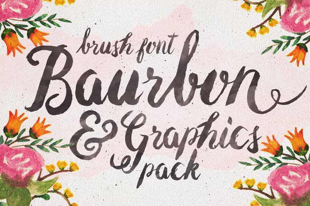 手写花卉字体 Baurbon and Graphics pack