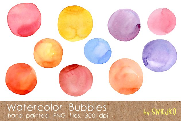 圆的水彩画笔肌理素材 Watercolor Bubbles