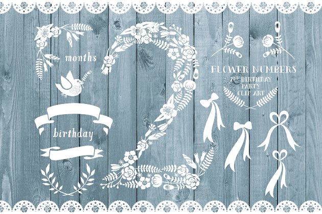 关于2的创意图形素材 Floral number two, 2nd celebration