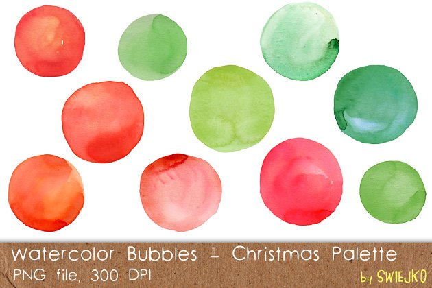 水彩圣诞泡沫插画 Watercolor Christmas Bubbles