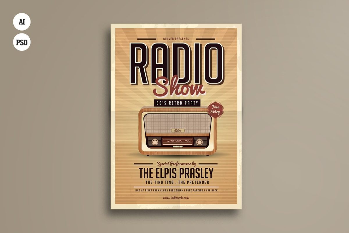 经典收音机海报制作 Retro Radio Party Flyer