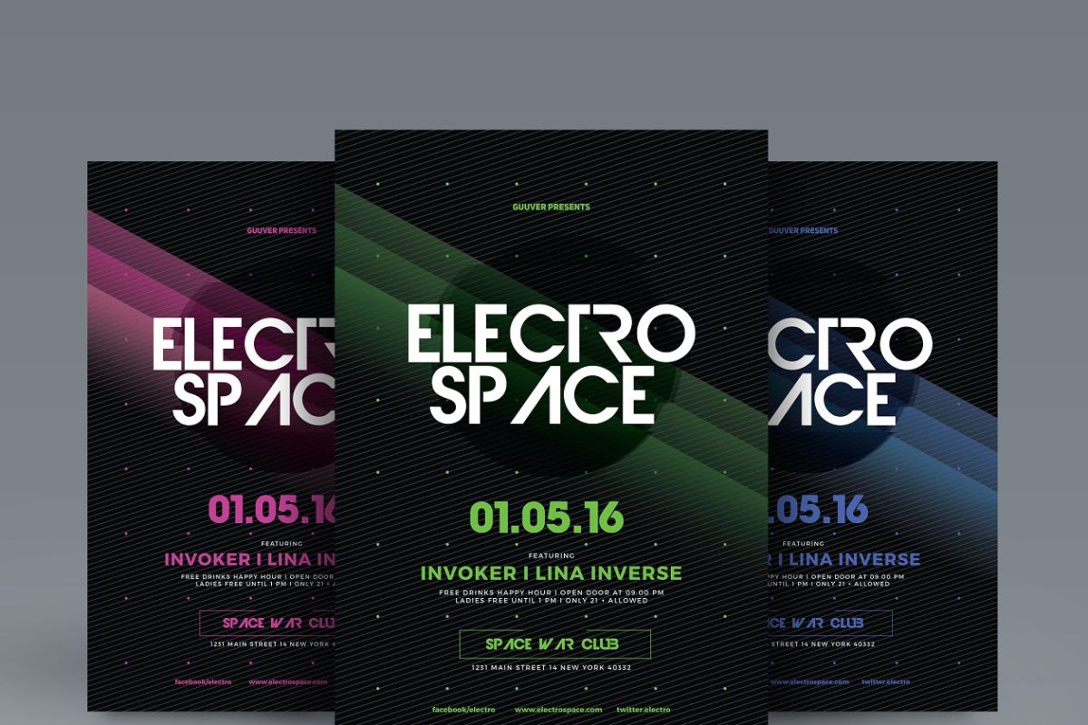 简约酷炫电子音乐海报模板 Electro Space Party
