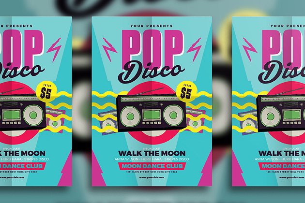 复古时尚的音乐海报 Pop Disco Flyer