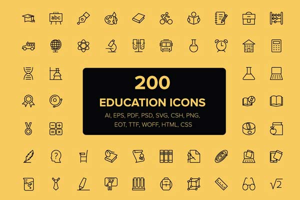 200个教育主题图标 200 Education Icons