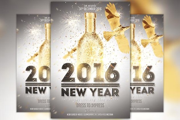 金色新年庆祝海报制作模板 New Year Gold Flyer Template Vol 2