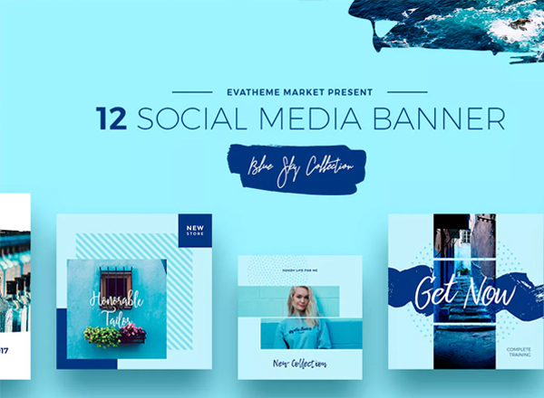 模板 | 24个PS文件12种时尚美丽流行蓝色社交媒体设计