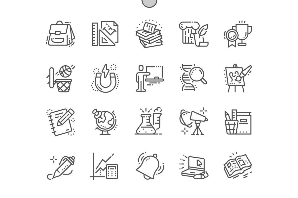 学习科目相关的图标 School Subjects Line Icons