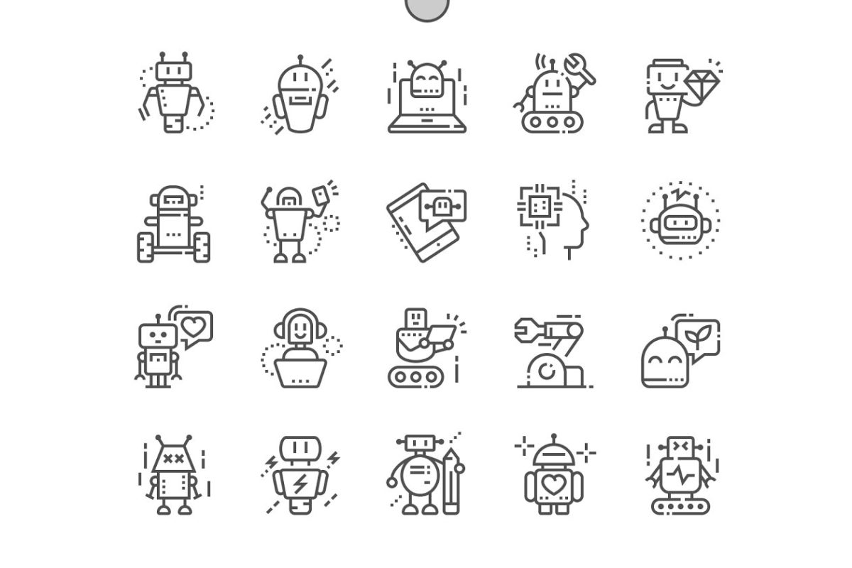 机器人细线图标 Robots Line Icons