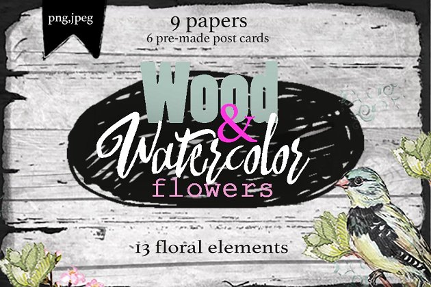 花卉与木的艺术矢量元素 flowers & wood