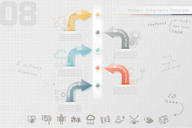 现代信息图表模板 Modern Infographic Timeline (8)