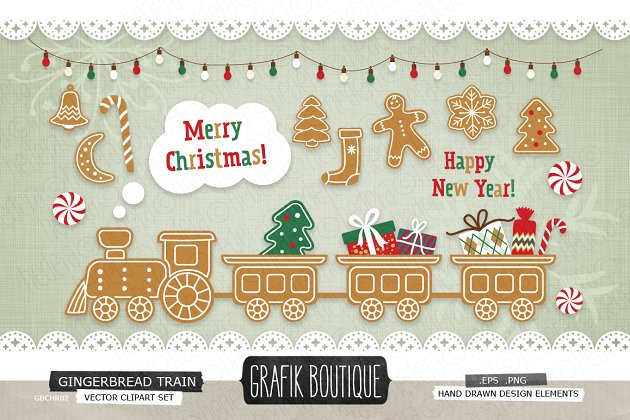 圣诞节姜饼火车素材 Christmas gingerbread train vector