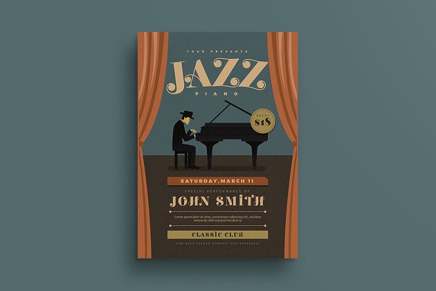 爵士音乐海报制作 Jazz Piano Concert Flyer