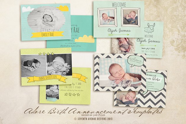 出生卡片模板 Adore Birth Announcement Cards