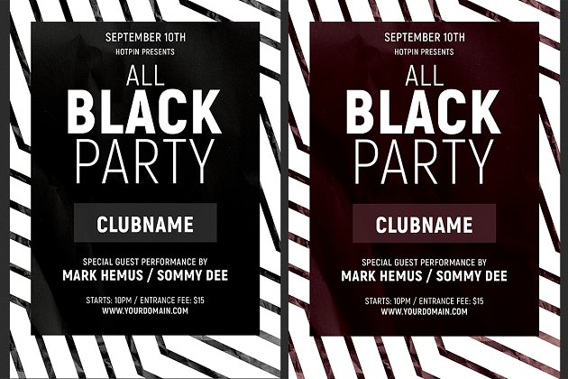 创意黑白派对传单模板 All Black Party Flyer Template