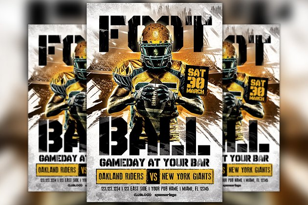 足球海报设计模板 American Football Game Day Flyer
