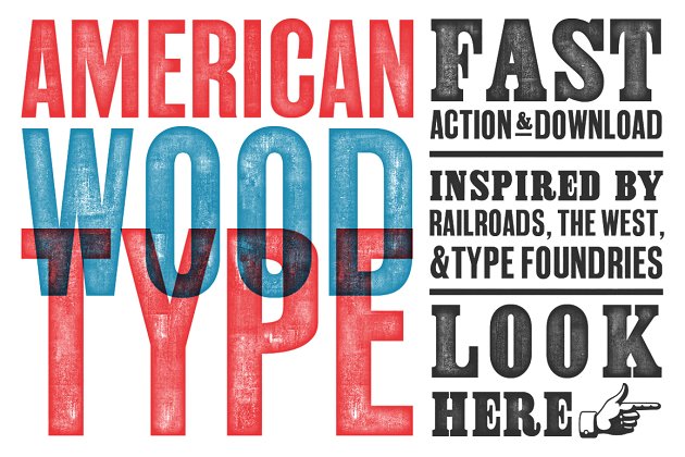 油墨纹理ps动作 American Wood Type