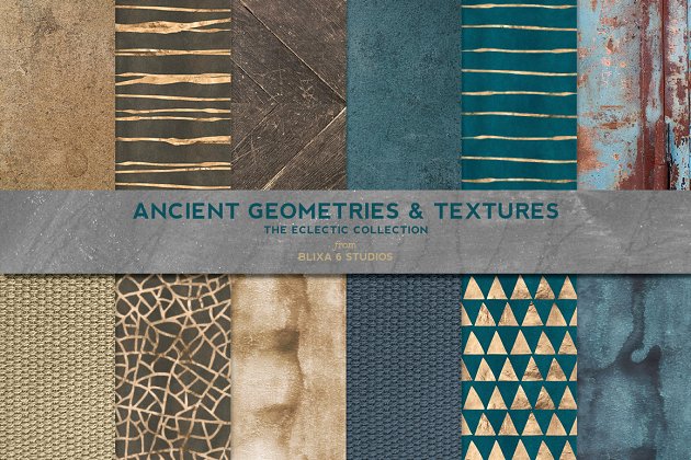 几何烫金背景纹理 Ancient Geometric Gold & Textures