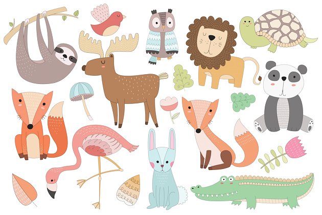 可爱的动物开通图形素材 Cute Animal Vector & PNG Clipart Set