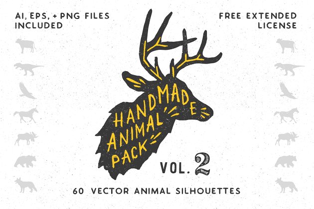 手绘动物插画 Handmade Animal Silhouette Pack 2
