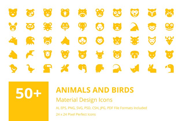动物和鸟类图标素材 50+ Animals and Birds Material Icons