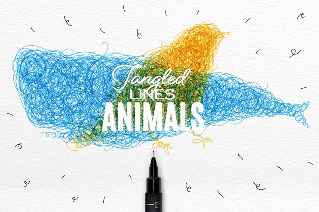 绒线编织的动物插画 Animals tangled line