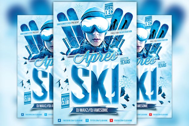 滑雪海报制作模板 Apres Ski Event Flyer Template