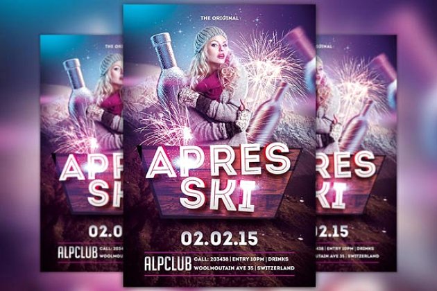 滑雪聚会传单模板 Apres Ski Party Flyer Template
