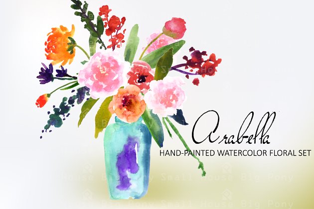 水彩花卉剪贴画 Arabella- Watercolor Clip Art Set