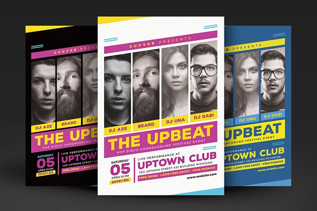 音乐派对俱乐部活动海报传单模板 Upbeat Music Party Flyer