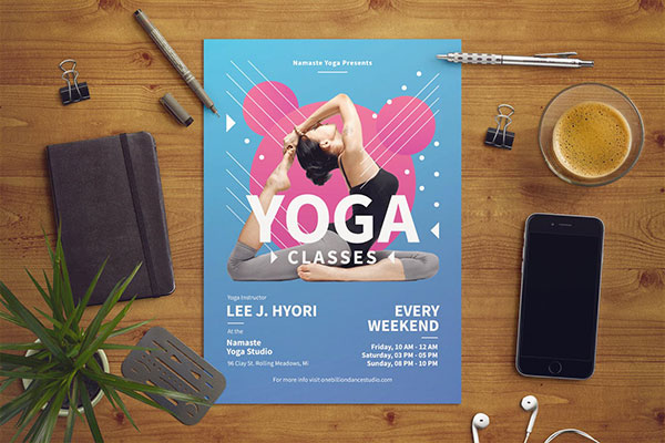 时尚简约瑜伽运动健身海报传单DM设计模板（PSD&AI）